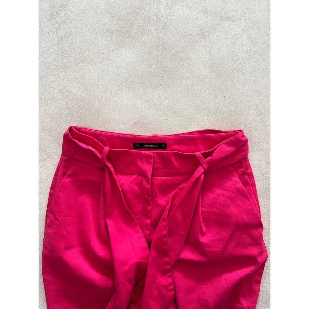 Zara Basic Womens Hot Pink High Waisted Belted Tapered Pants Size M Cotton Blend - Picture 5 of 13